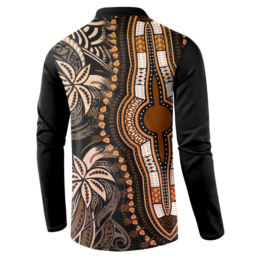 Polynesia Mixed African Dashiki Button Sweatshirt Afro-pacific Culture - Gold