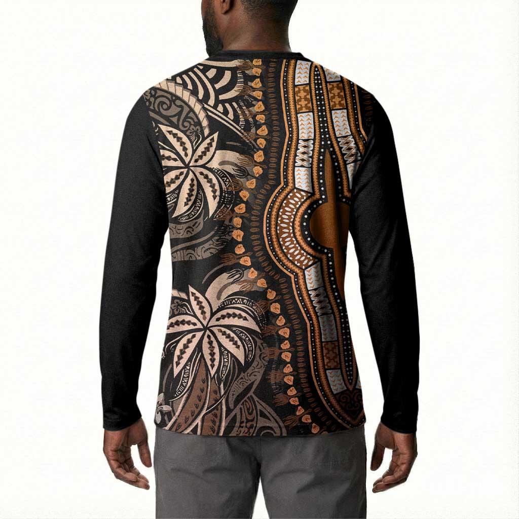 Polynesia Mixed African Dashiki Button Sweatshirt Afro-pacific Culture - Gold