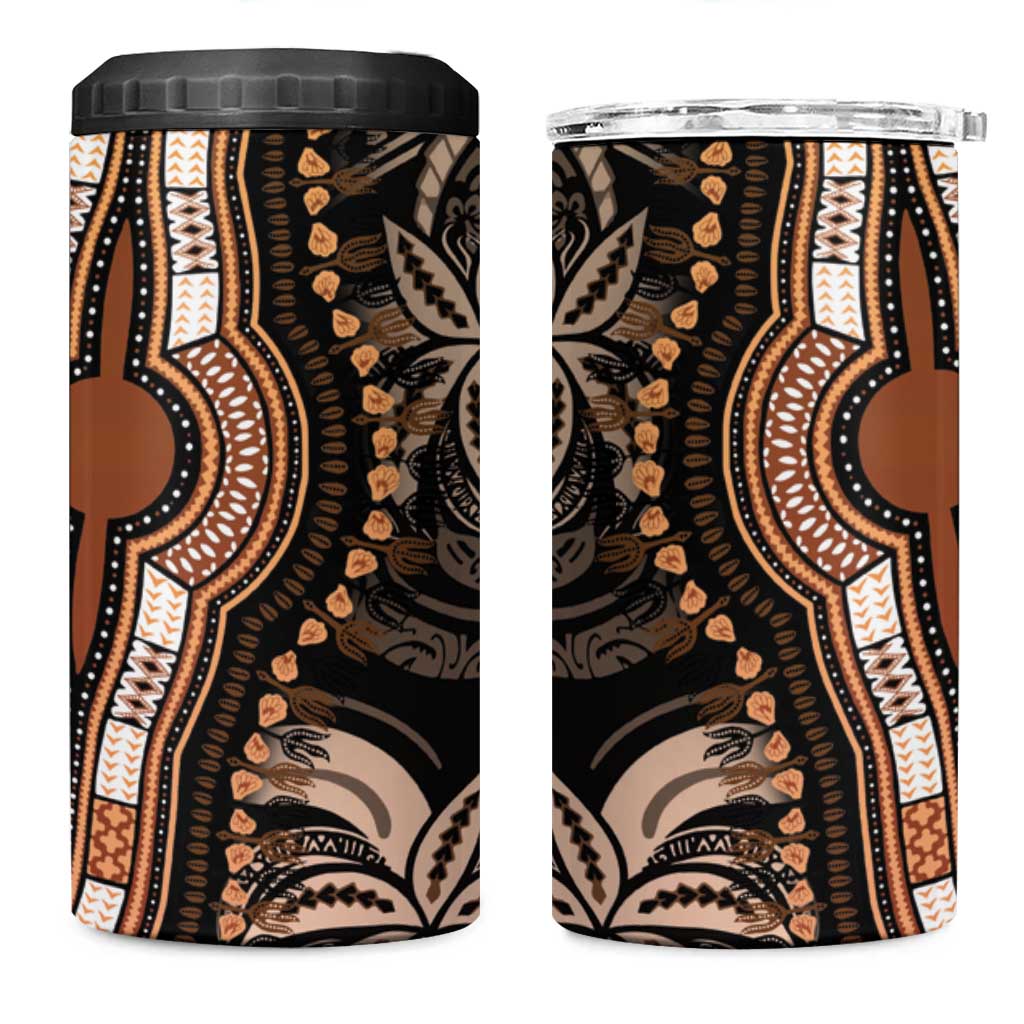 Polynesia Mixed African Dashiki 4 in 1 Can Cooler Tumbler Afro-pacific Culture - Gold