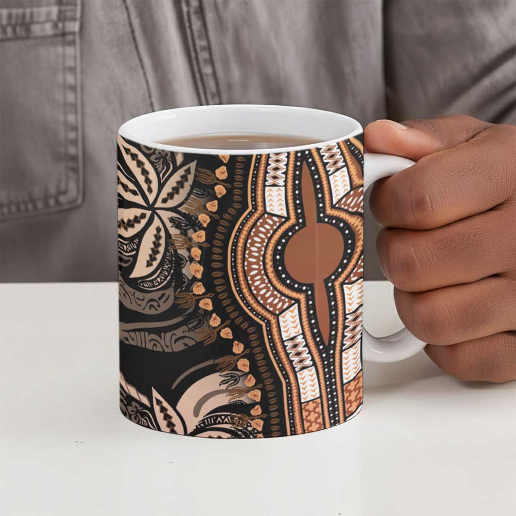 Polynesia Mixed African Dashiki Ceramic Mug Afro-pacific Culture - Gold