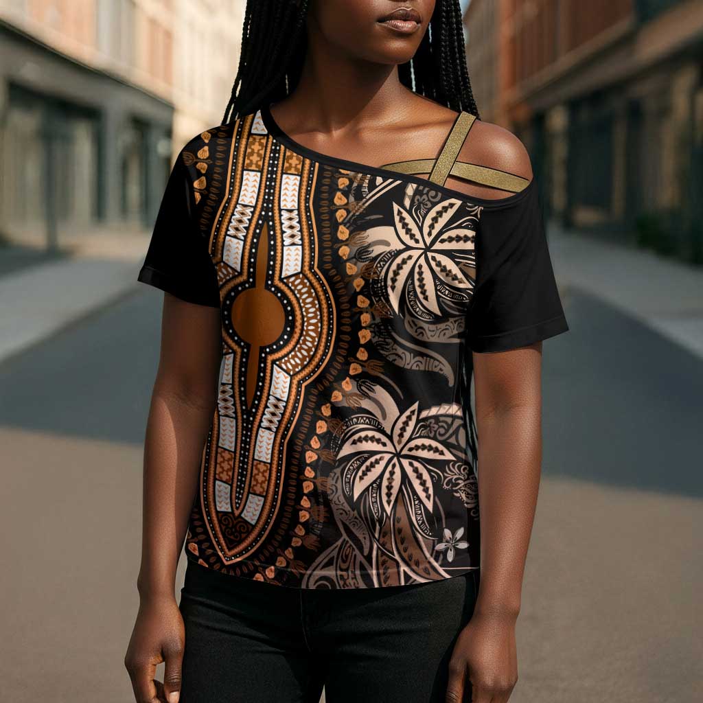 Polynesia Mixed African Dashiki Cross Shoulder Shirt Afro-pacific Culture - Gold