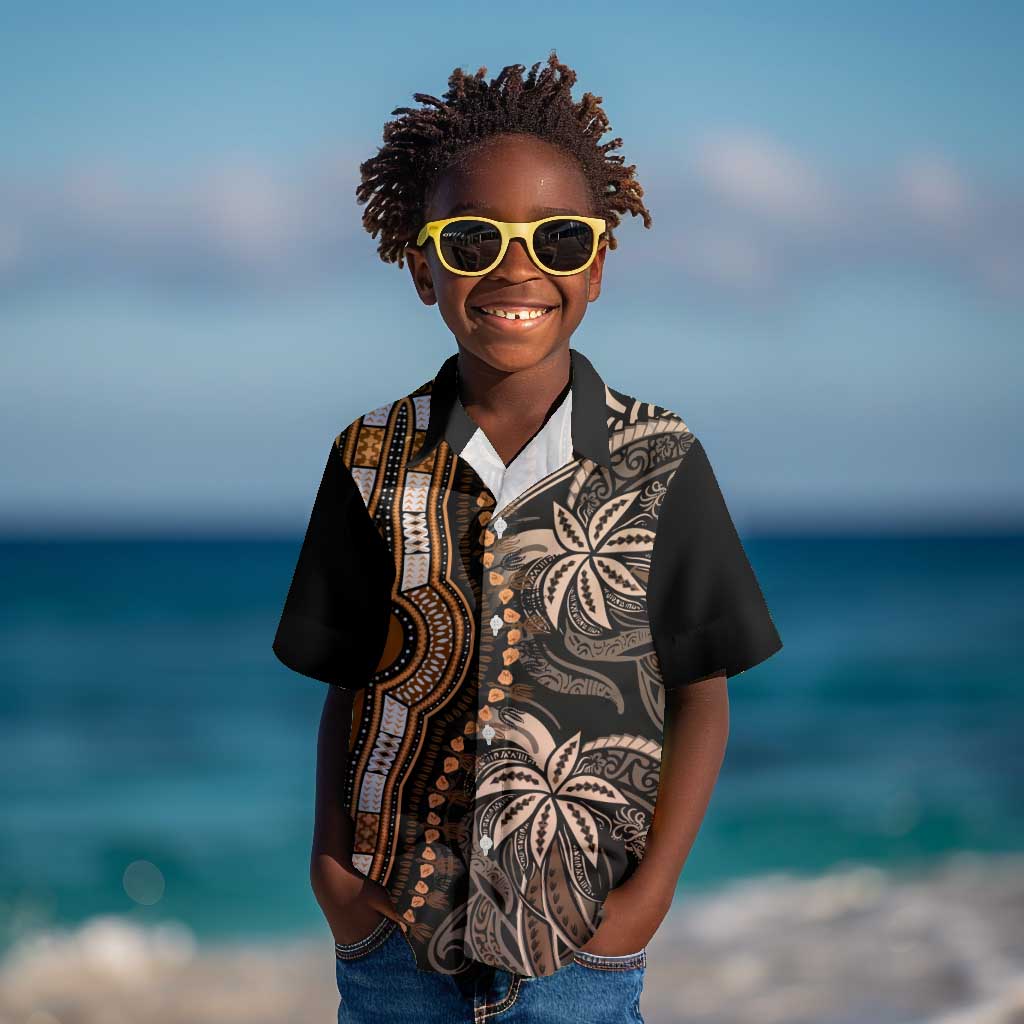 Polynesia Mixed African Dashiki Kid Hawaiian Shirt Afro-pacific Culture - Gold