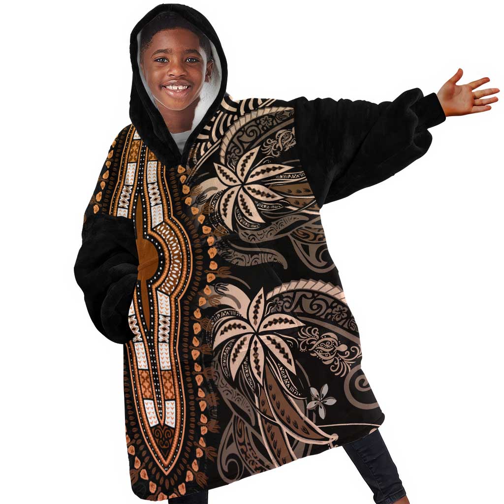 Polynesia Mixed African Dashiki Kid Wearable Blanket Hoodie Afro-pacific Culture - Gold