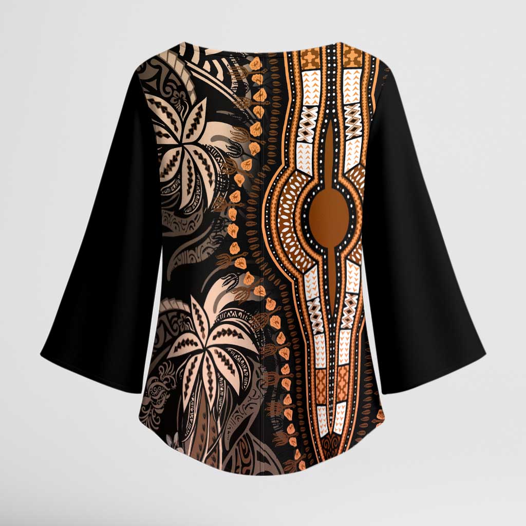 Polynesia Mixed African Dashiki Kimono Sleeve Blouse Afro-pacific Culture - Gold