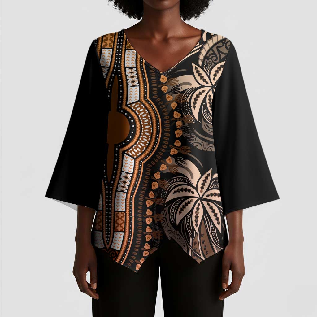 Polynesia Mixed African Dashiki Kimono Sleeve Blouse Afro-pacific Culture - Gold