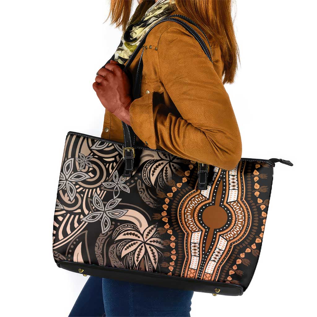 Polynesia Mixed African Dashiki Leather Tote Bag Afro-pacific Culture - Gold