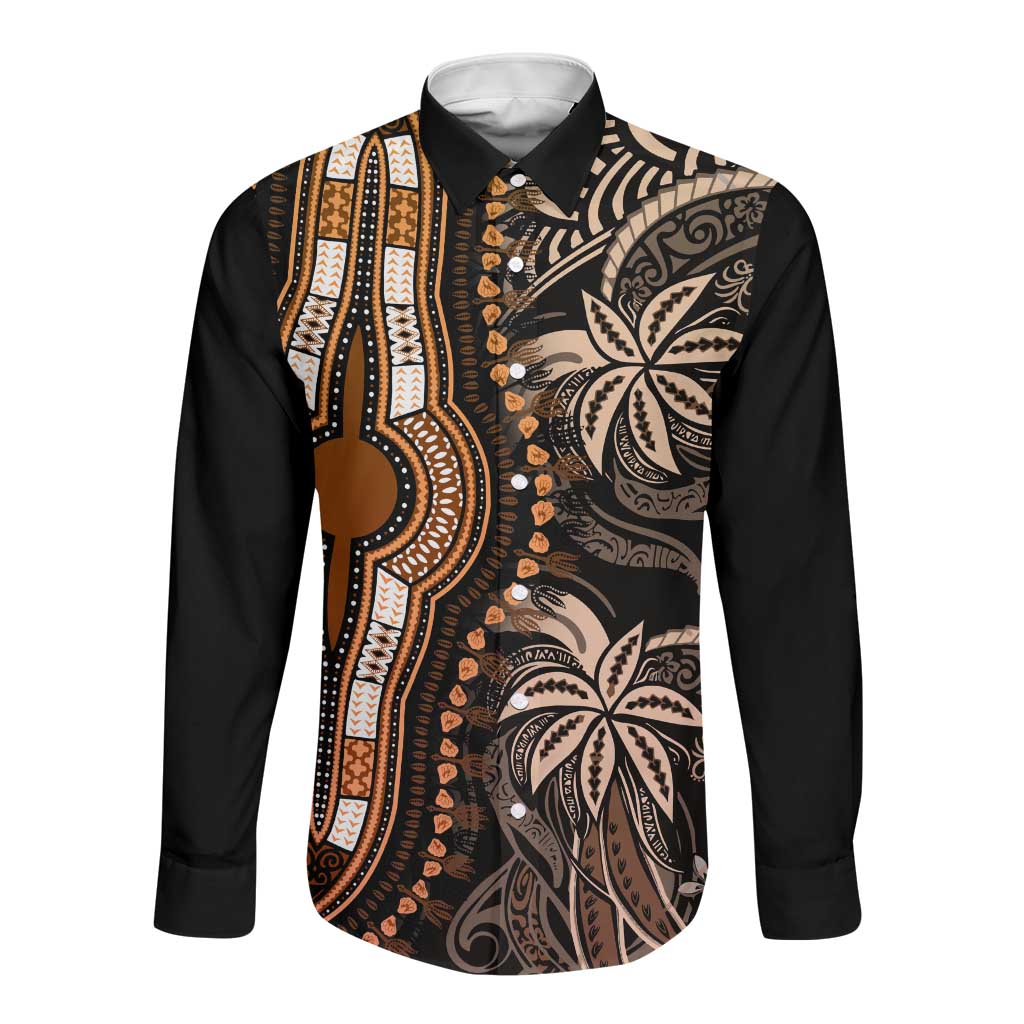 Polynesia Mixed African Dashiki Long Sleeve Button Shirt Afro-pacific Culture - Gold