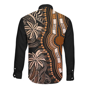 Polynesia Mixed African Dashiki Long Sleeve Button Shirt Afro-pacific Culture - Gold