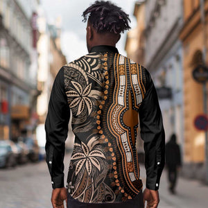 Polynesia Mixed African Dashiki Long Sleeve Button Shirt Afro-pacific Culture - Gold