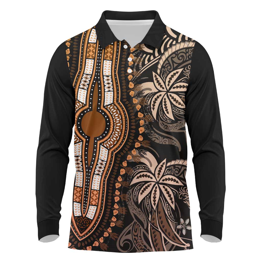 Polynesia Mixed African Dashiki Long Sleeve Polo Shirt Afro-pacific Culture - Gold