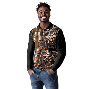 Polynesia Mixed African Dashiki Long Sleeve Polo Shirt Afro-pacific Culture - Gold