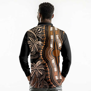 Polynesia Mixed African Dashiki Long Sleeve Polo Shirt Afro-pacific Culture - Gold