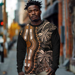 Polynesia Mixed African Dashiki Long Sleeve Shirt Afro-pacific Culture - Gold