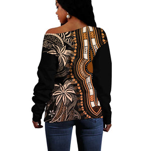 Polynesia Mixed African Dashiki Off Shoulder Sweater Afro-pacific Culture - Gold