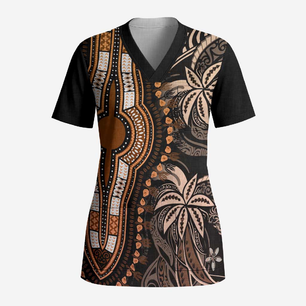 Polynesia Mixed African Dashiki Scrub Top Afro-pacific Culture - Gold