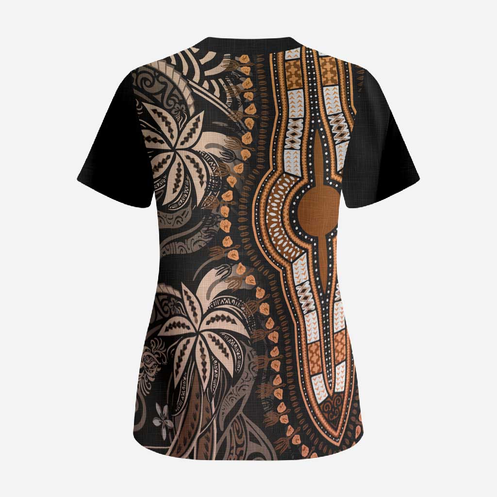 Polynesia Mixed African Dashiki Scrub Top Afro-pacific Culture - Gold
