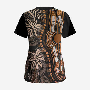 Polynesia Mixed African Dashiki Scrub Top Afro-pacific Culture - Gold