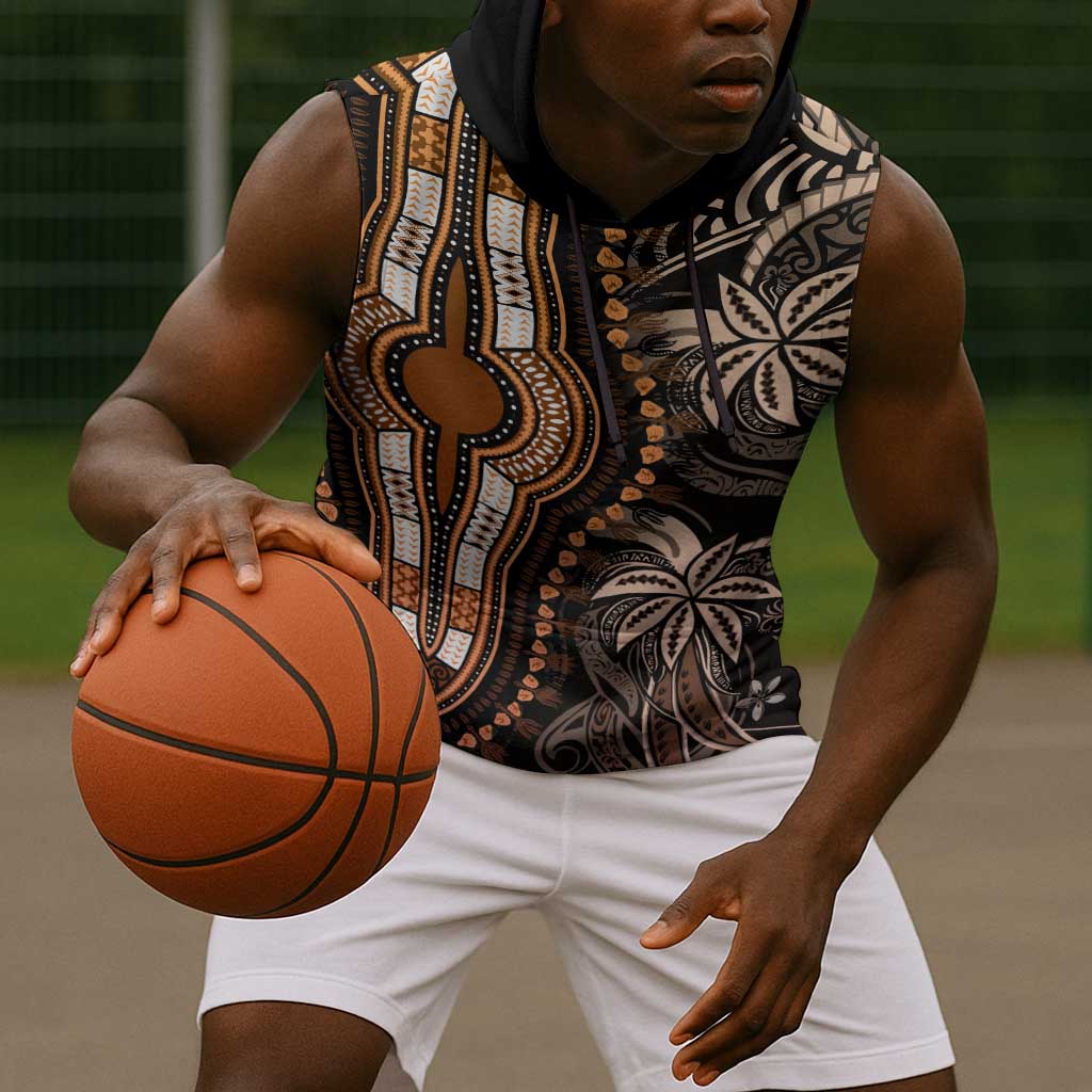 Polynesia Mixed African Dashiki Sleeveless Hoodie Afro-pacific Culture - Gold - African Pride