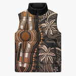 Polynesia Mixed African Dashiki Sleeveless Puffer Jacket Afro-pacific Culture - Gold