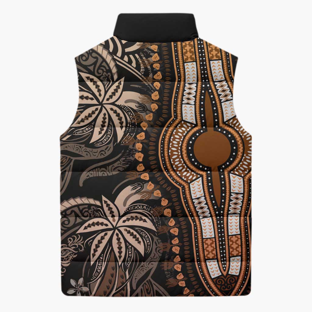 Polynesia Mixed African Dashiki Sleeveless Puffer Jacket Afro-pacific Culture - Gold