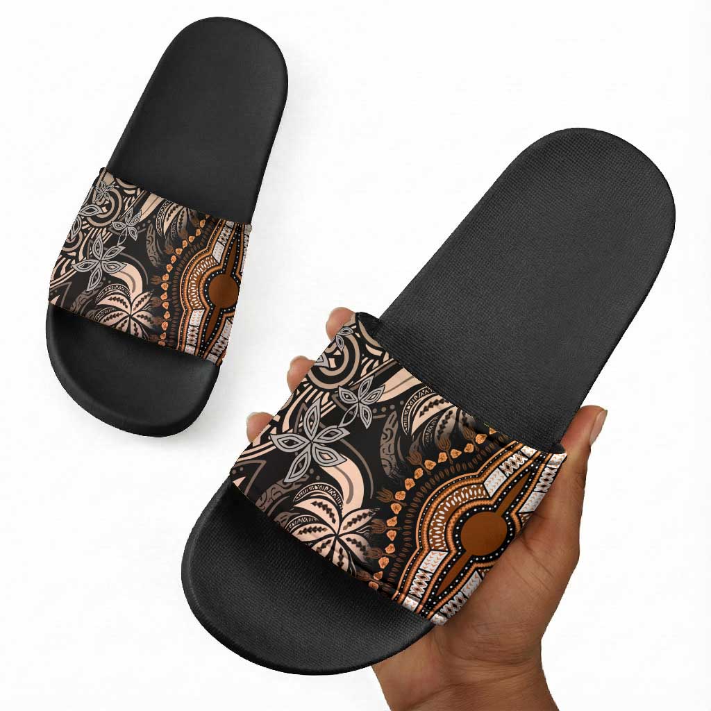Polynesia Mixed African Dashiki Slide Sandals Afro-pacific Culture - Gold