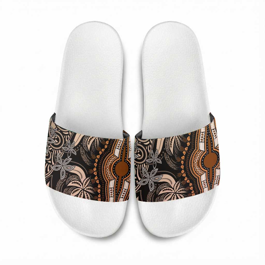 Polynesia Mixed African Dashiki Slide Sandals Afro-pacific Culture - Gold
