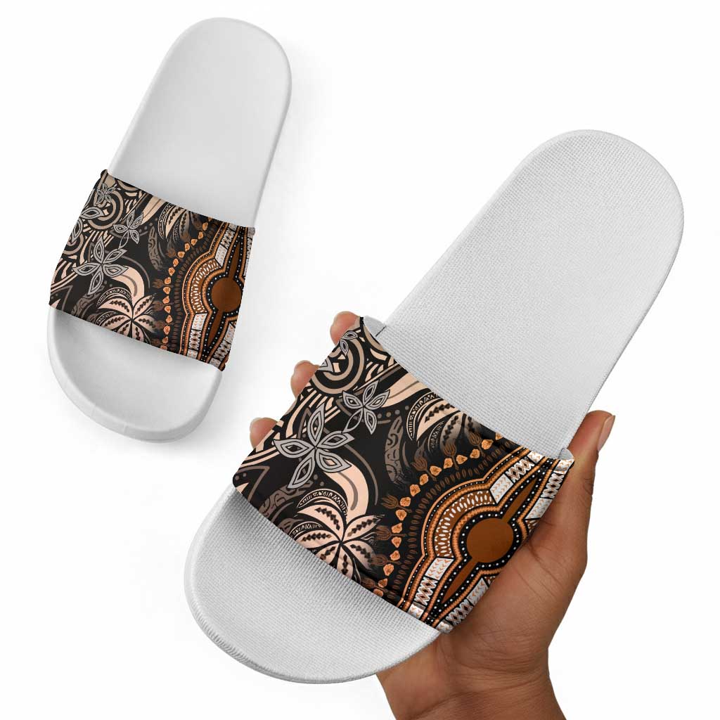Polynesia Mixed African Dashiki Slide Sandals Afro-pacific Culture - Gold