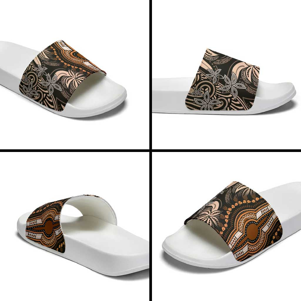 Polynesia Mixed African Dashiki Slide Sandals Afro-pacific Culture - Gold