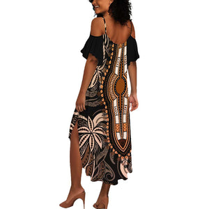 Polynesia Mixed African Dashiki Summer Maxi Dress Afro-pacific Culture - Gold