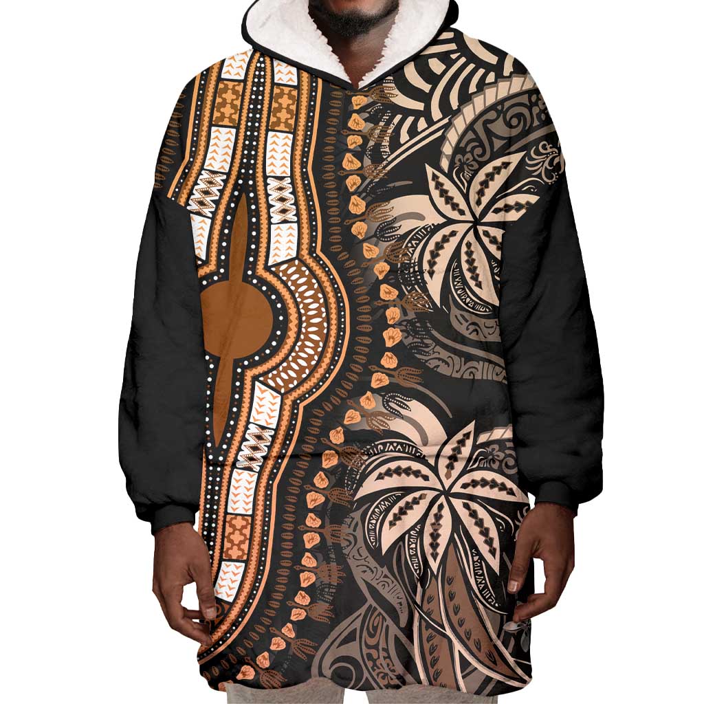 Polynesia Mixed African Dashiki Wearable Blanket Hoodie Afro-pacific Culture - Gold