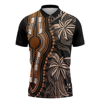 Polynesia Mixed African Dashiki Zipper Polo Shirt Afro-pacific Culture - Gold