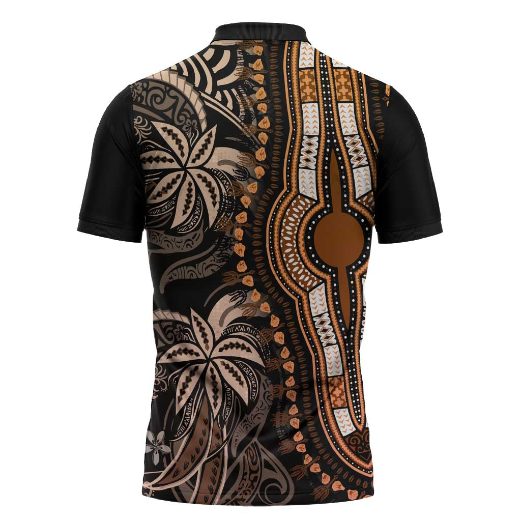 Polynesia Mixed African Dashiki Zipper Polo Shirt Afro-pacific Culture - Gold
