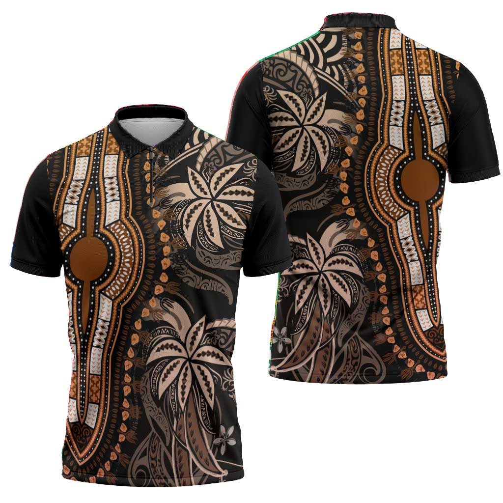 Polynesia Mixed African Dashiki Zipper Polo Shirt Afro-pacific Culture - Gold