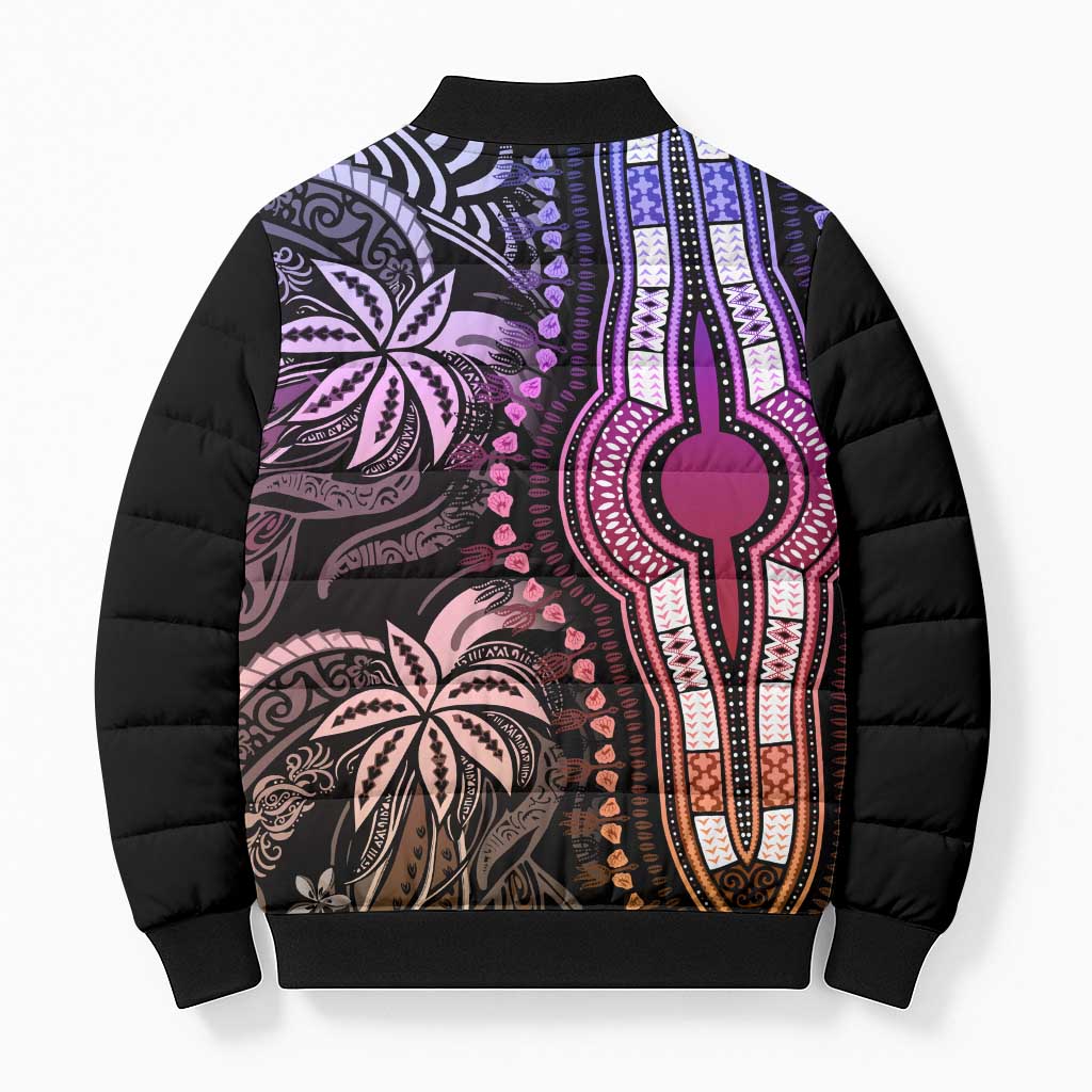 Polynesia Mixed African Dashiki Bomber Puffer Jacket Afro-pacific Culture - Pastel