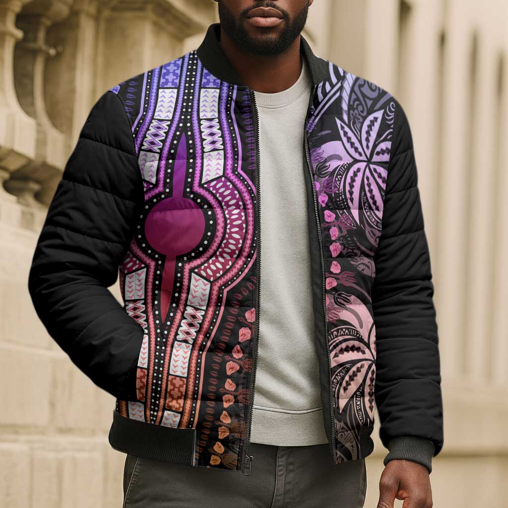 Polynesia Mixed African Dashiki Bomber Puffer Jacket Afro-pacific Culture - Pastel