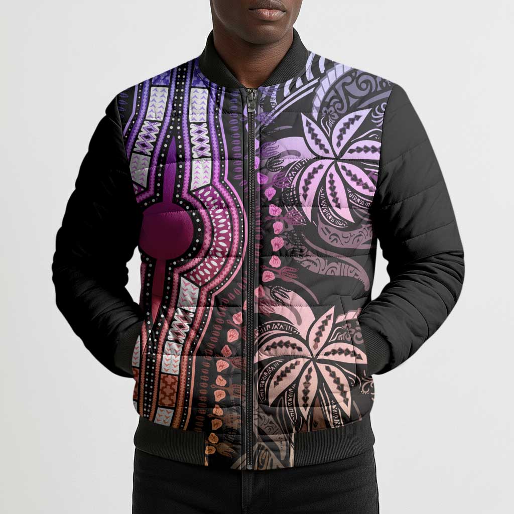 Polynesia Mixed African Dashiki Bomber Puffer Jacket Afro-pacific Culture - Pastel