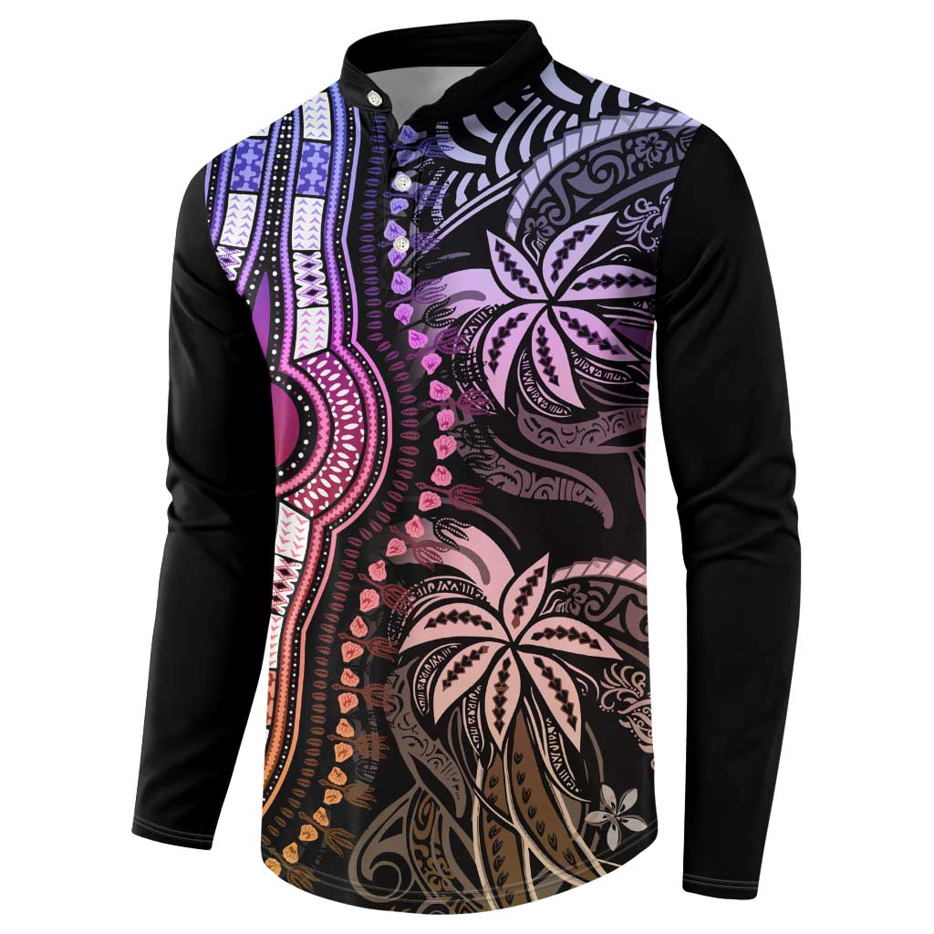 Polynesia Mixed African Dashiki Button Sweatshirt Afro-pacific Culture - Pastel