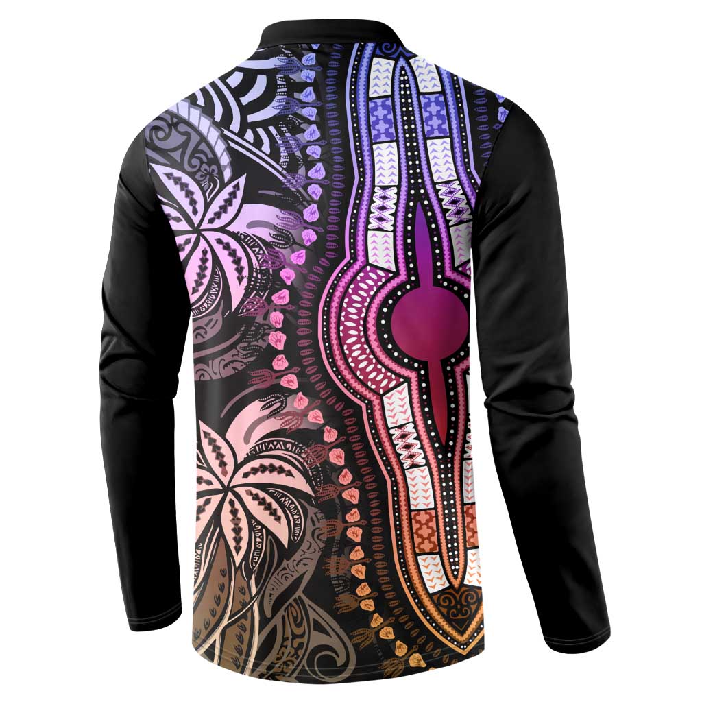 Polynesia Mixed African Dashiki Button Sweatshirt Afro-pacific Culture - Pastel
