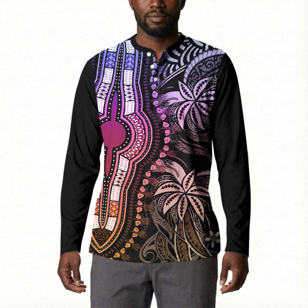 Polynesia Mixed African Dashiki Button Sweatshirt Afro-pacific Culture - Pastel