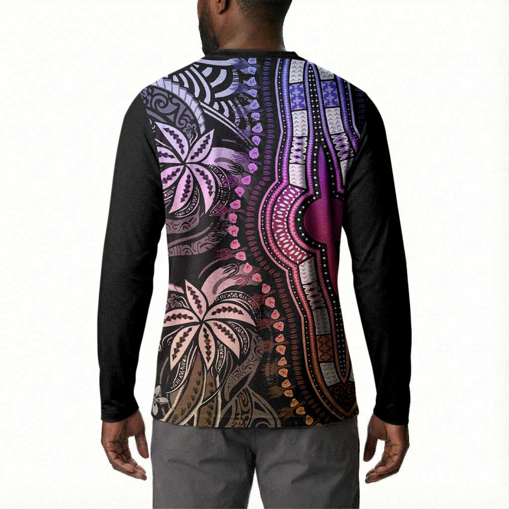 Polynesia Mixed African Dashiki Button Sweatshirt Afro-pacific Culture - Pastel