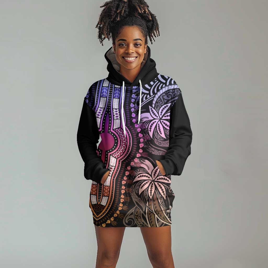 Polynesia Mixed African Dashiki Hoodie Dress Afro-pacific Culture - Pastel