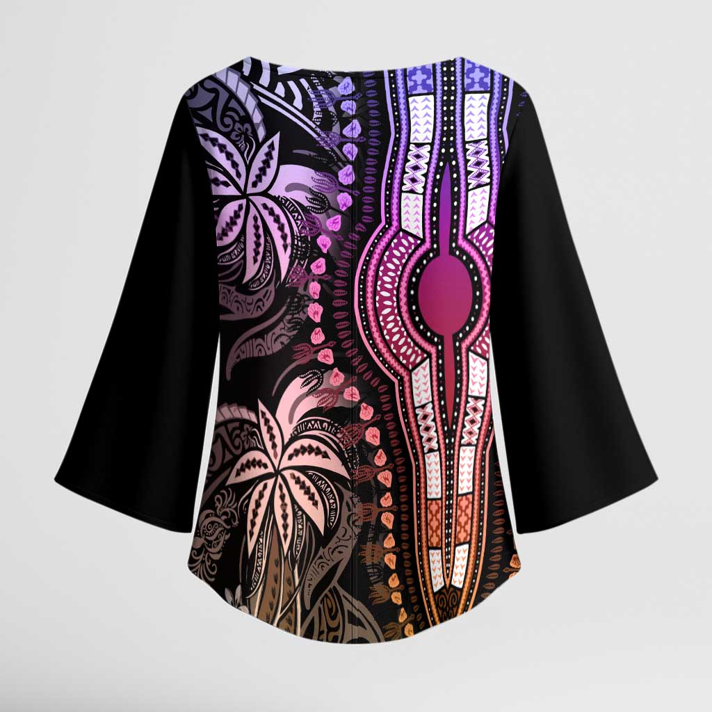 Polynesia Mixed African Dashiki Kimono Sleeve Blouse Afro-pacific Culture - Pastel