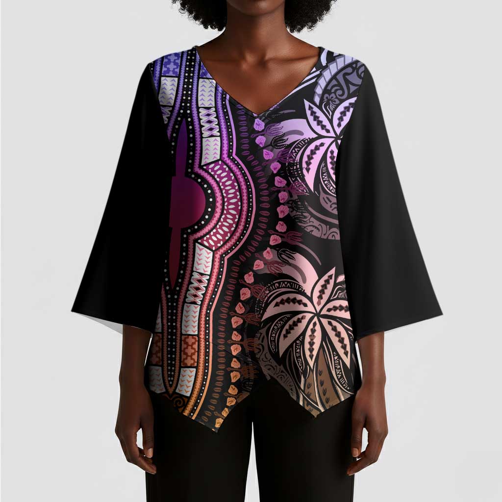 Polynesia Mixed African Dashiki Kimono Sleeve Blouse Afro-pacific Culture - Pastel