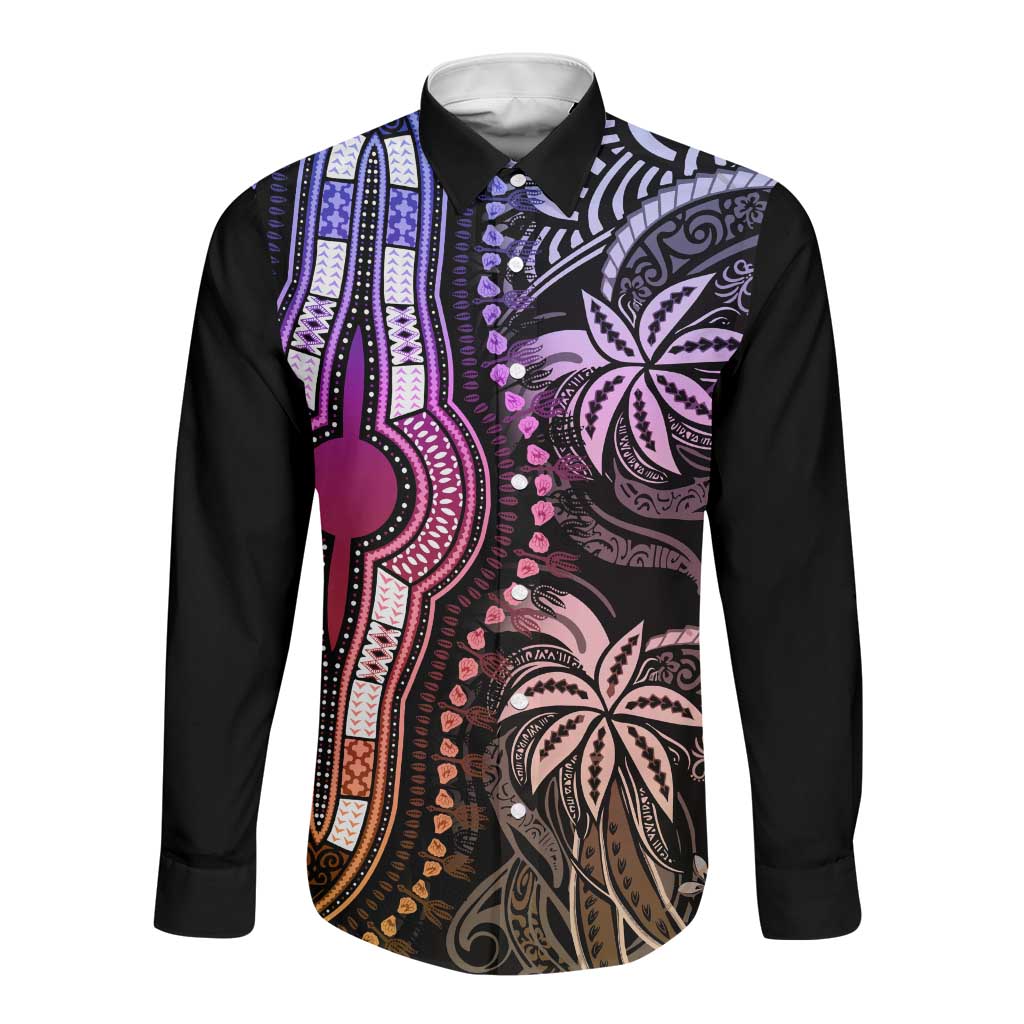 Polynesia Mixed African Dashiki Long Sleeve Button Shirt Afro-pacific Culture - Pastel