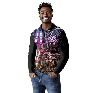 Polynesia Mixed African Dashiki Long Sleeve Polo Shirt Afro-pacific Culture - Pastel