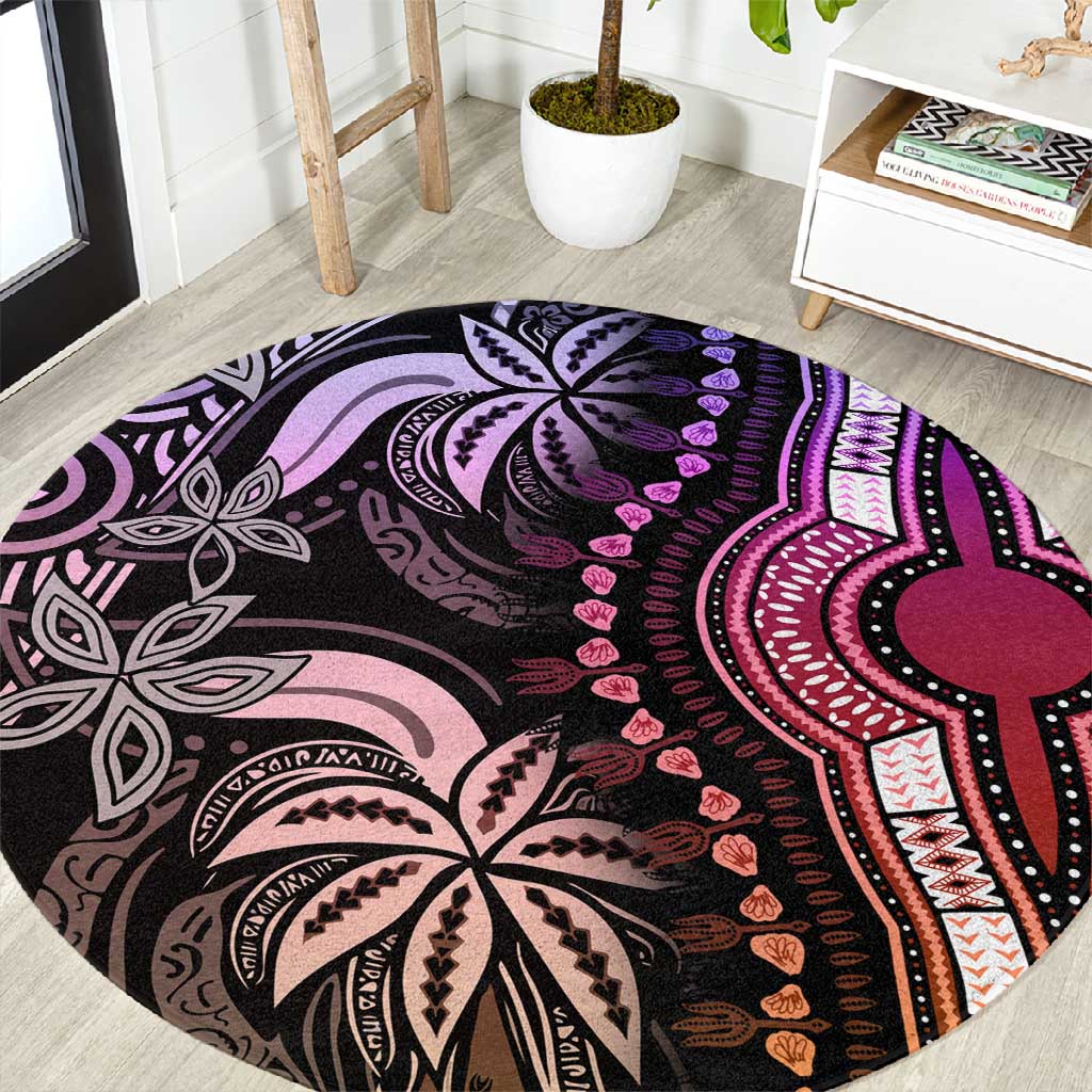 Polynesia Mixed African Dashiki Round Carpet Afro-pacific Culture - Pastel