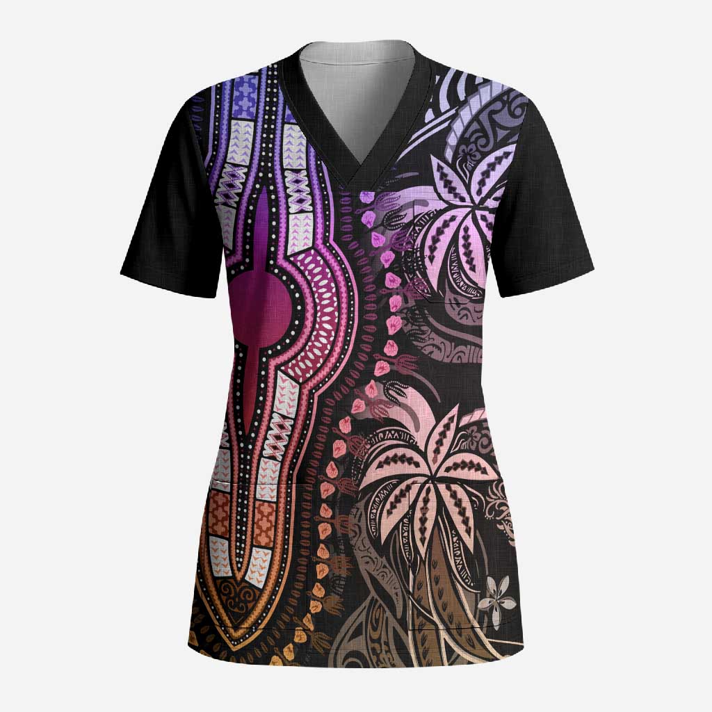 Polynesia Mixed African Dashiki Scrub Top Afro-pacific Culture - Pastel