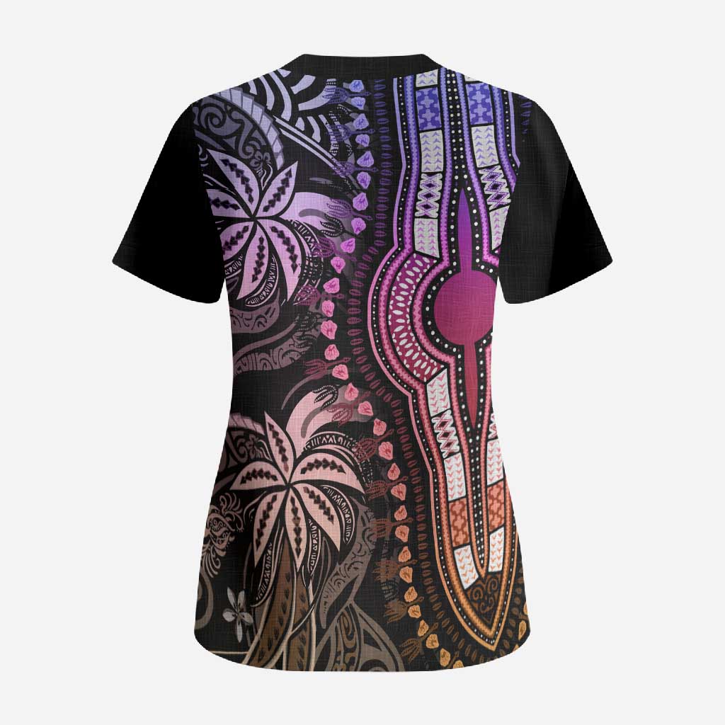 Polynesia Mixed African Dashiki Scrub Top Afro-pacific Culture - Pastel