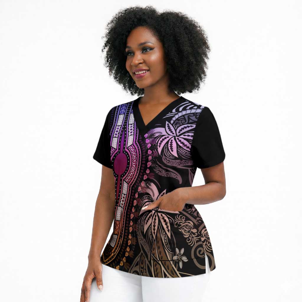 Polynesia Mixed African Dashiki Scrub Top Afro-pacific Culture - Pastel