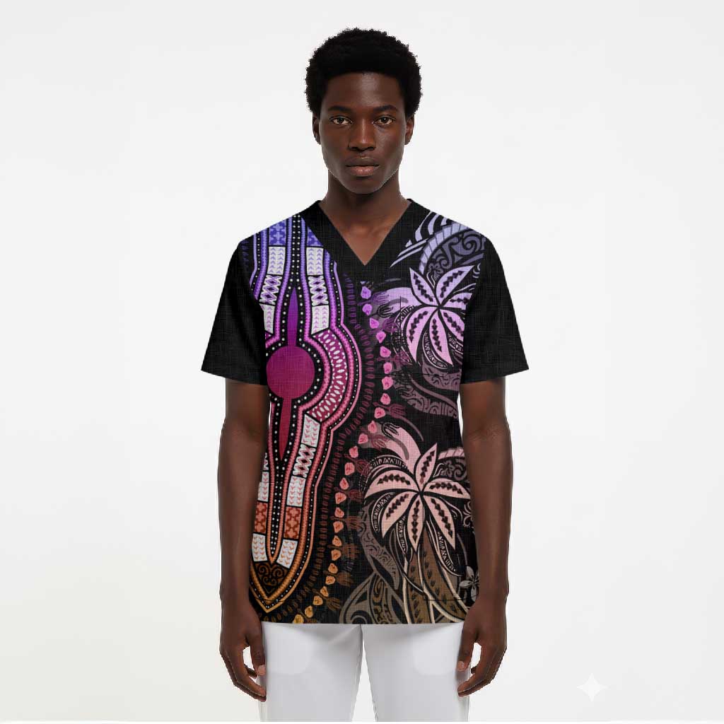 Polynesia Mixed African Dashiki Scrub Top Afro-pacific Culture - Pastel